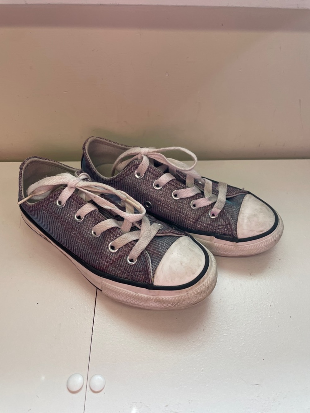 Converse Kids Casual Canvas Lace-Up Sneakers in metallic purple